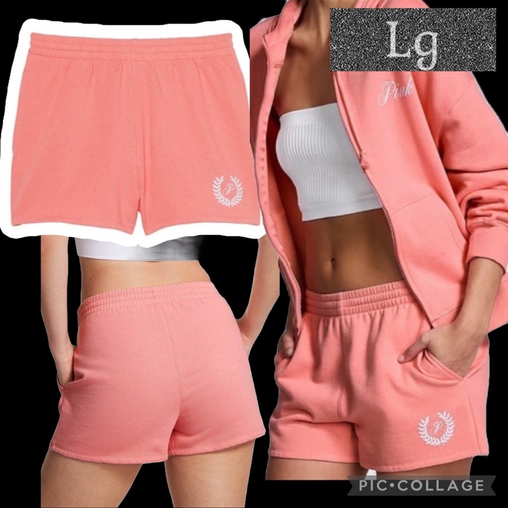 PINK by Victoria’s Secret FULL ZIP HOODIE CLASSIC SHORTS CORAL SCRIPT LOGO